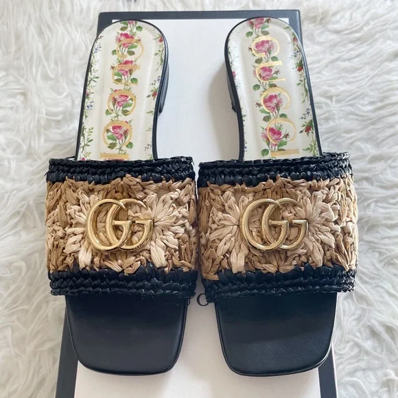Gucci | Shoes | Gucci Jolie Gg Floral Raffia Crochet And Leather 